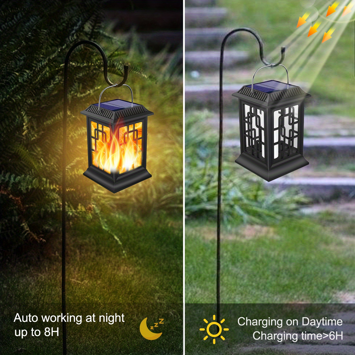 Solar Lanterns-Sunklly Hanging Solar Lights Color Changing & Fixed 9 Modes  Waterproof Hanging Lanterns Outdoor Lights Flickering Flame Camping