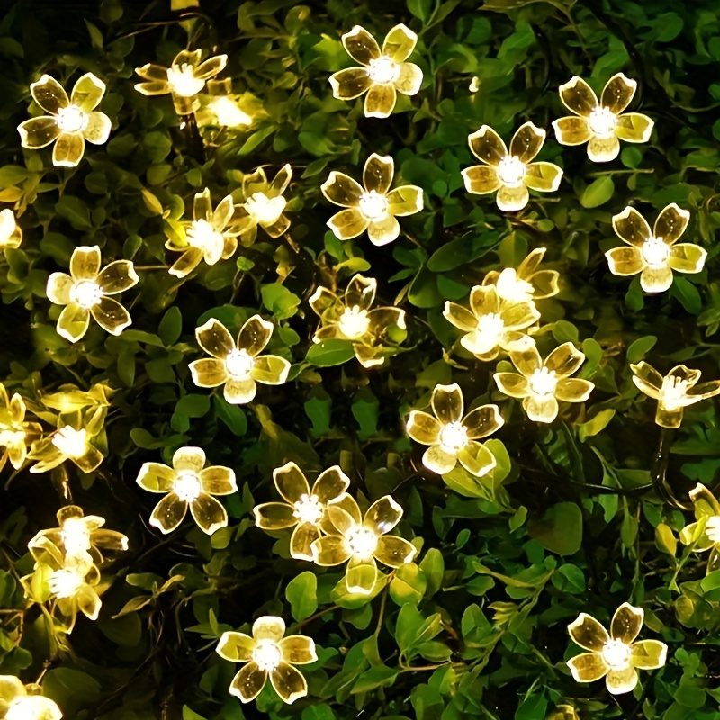 1pc peach flower solar string lights solar lights outdoor waterproof cherry blossoms solar fairy lights decorations for garden yard patio christmas tree party decoration details 2