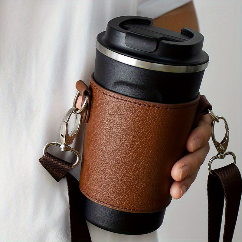 1pc Outdoor Paper Cup With Stainless Steel & Pu Cup Sleeve