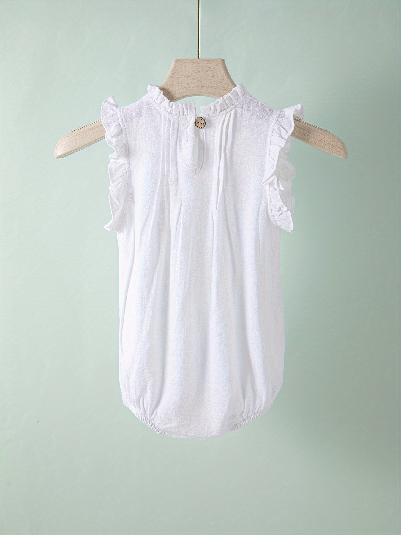 Women's Baby Linen Cotton Bodysuit Baby Crew Neck Ruffle - Temu