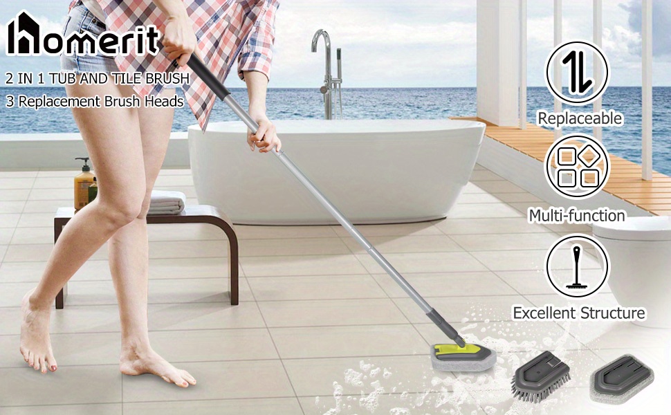 Tub Tile Shower Scrubber for Cleaning, 3 in 1 Tub Cleaner Brush