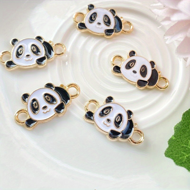 5pcs Set Handmade Diy Drip-enamel Cute Panda Bracelet, Necklace Pendant, And Earring Alloy Jewelry Accessories