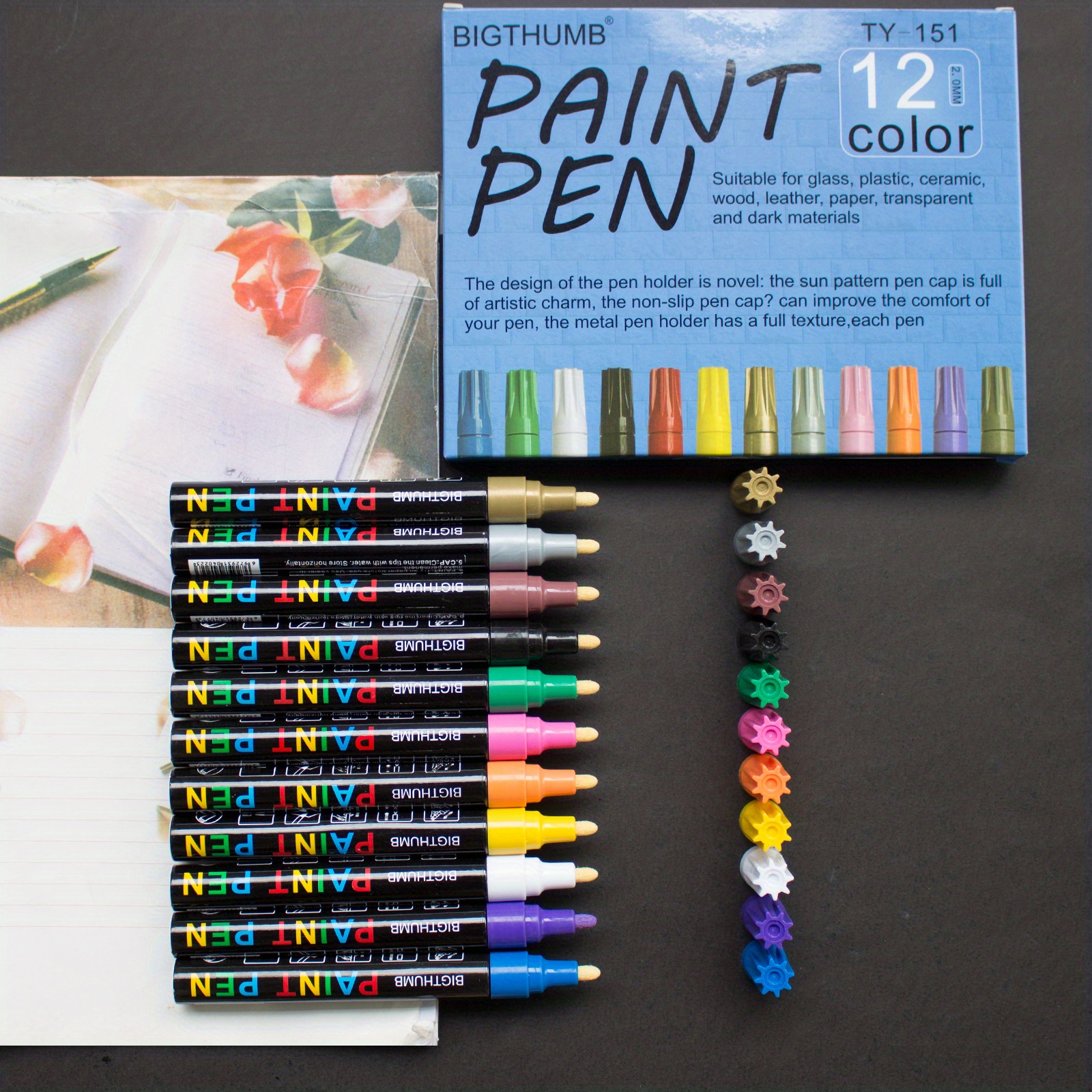 Paint Pens, Paint Markers 12 Colors (3mm) Oil-Based Painting Pen