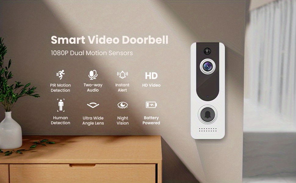 wireless doorbell camera smart video doorbell human detection cloud storage hd live image 2 way audio night vision weather resistance 2 4ghz wifi only battery powered door camera for home security system ip camera doorbell details 0