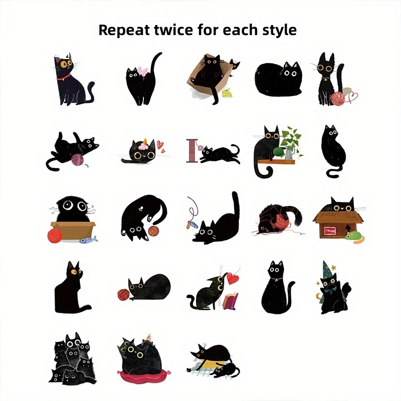 Mr Edgar Black Cat Stickers (45pcs) Box Set For Scrapbooking – Hanarii