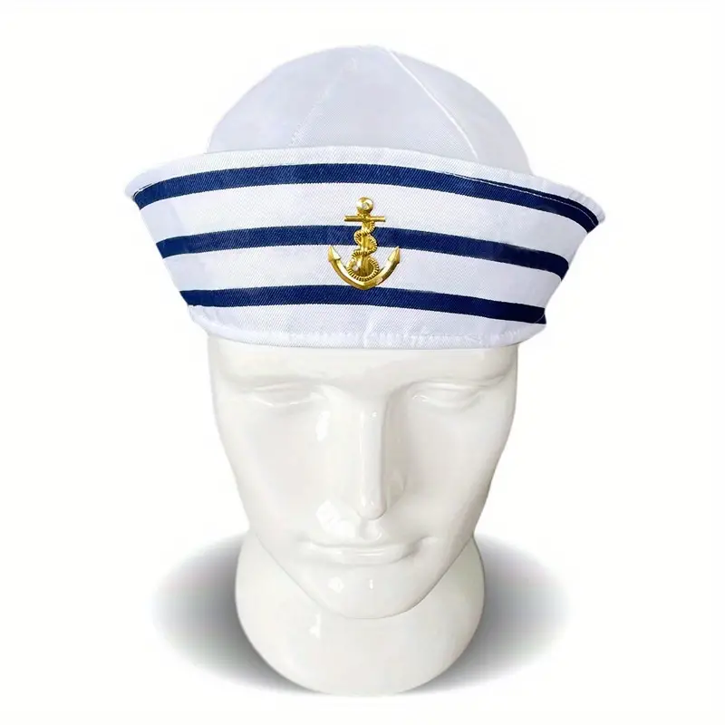 Striped Navy Sailor Hat For Men And Women Nautical Hat For Yacht Captains  And Sailors Round Top With Six Panel Flip Up Brim And No Visor - Jewelry &  Accessories - Temu