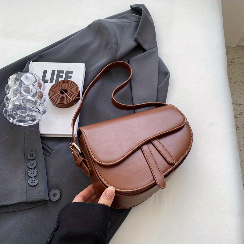 Simple Design Flap Shoulder Bag, Pu Leather Versatile Satchel Bag, Solid  Color Fashion Crossbody Bag - Temu