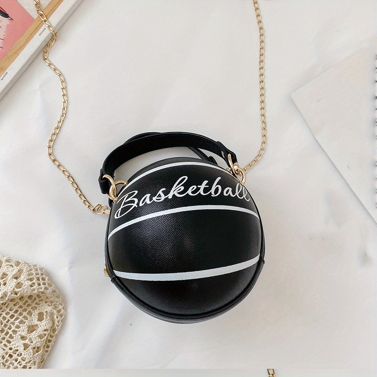 Women's Shoulder Bag PU Novelty Bag Basketball Shaped Chain Bag