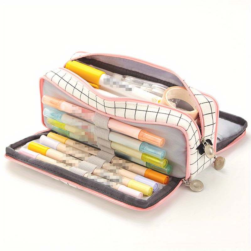 ANGOOBABY Pencil Case Handheld Pencil Pouch Multi-slot Pen Bag Stationery  Storage for Teen Student College Office Adults - Pink