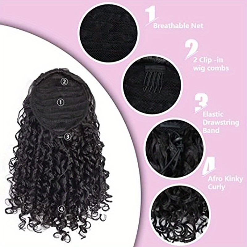 Black Curly Ponytail Hair Drawstring Ponytail Suitable - Temu