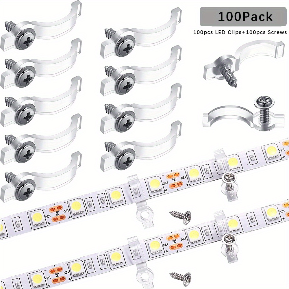 VIPMOON 100pcs Mounting Brackets Clips for 10mm Wide IP65 Waterproof 5050 LED  Strip Light, Screws Included 