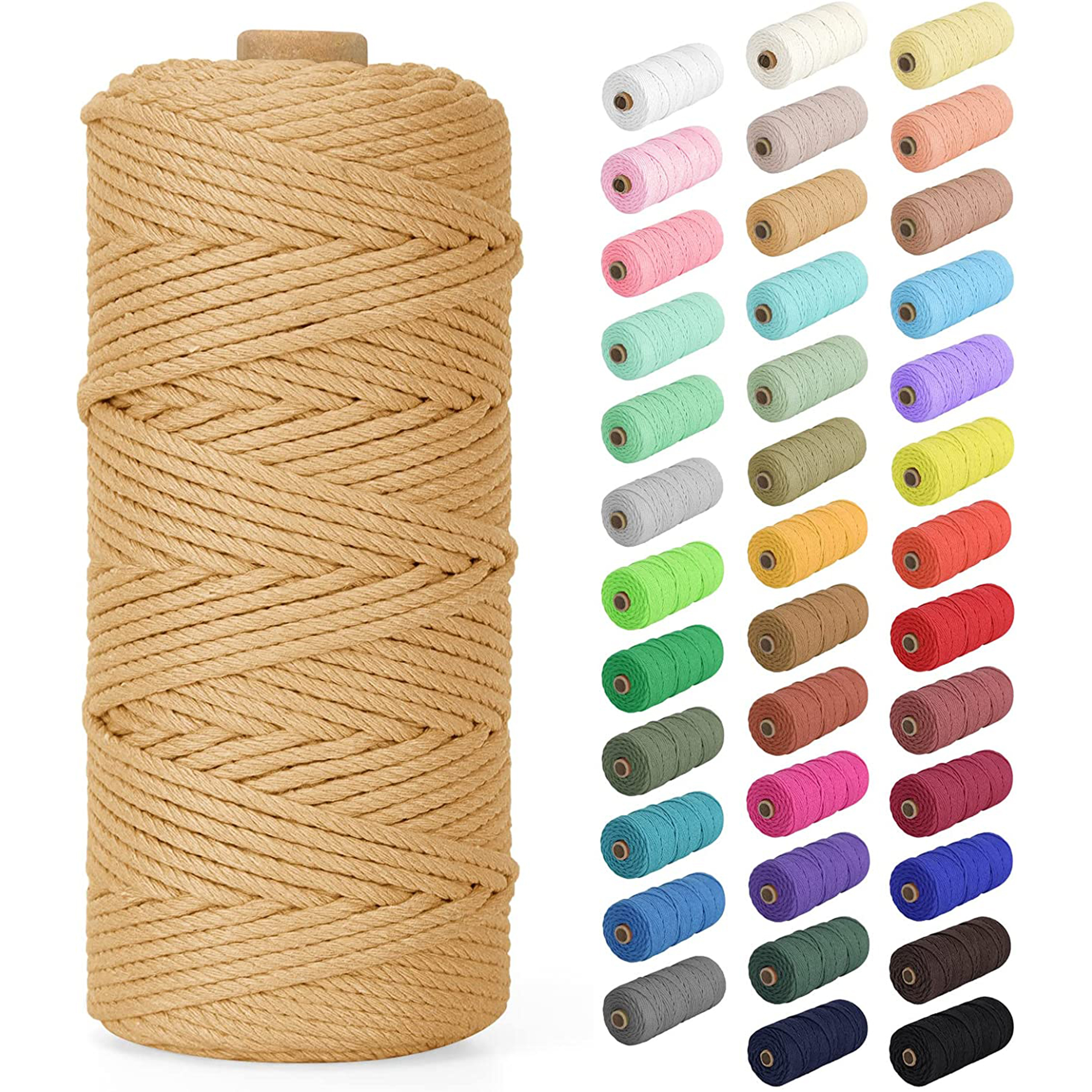 Natural Macrame Cord 2mm x 220yards, Colored Rope, Cotton Rope Yarn, Colorful Cotton Craft Cord for Wall Hanging, Plant Hangers, Crafts, Knitting