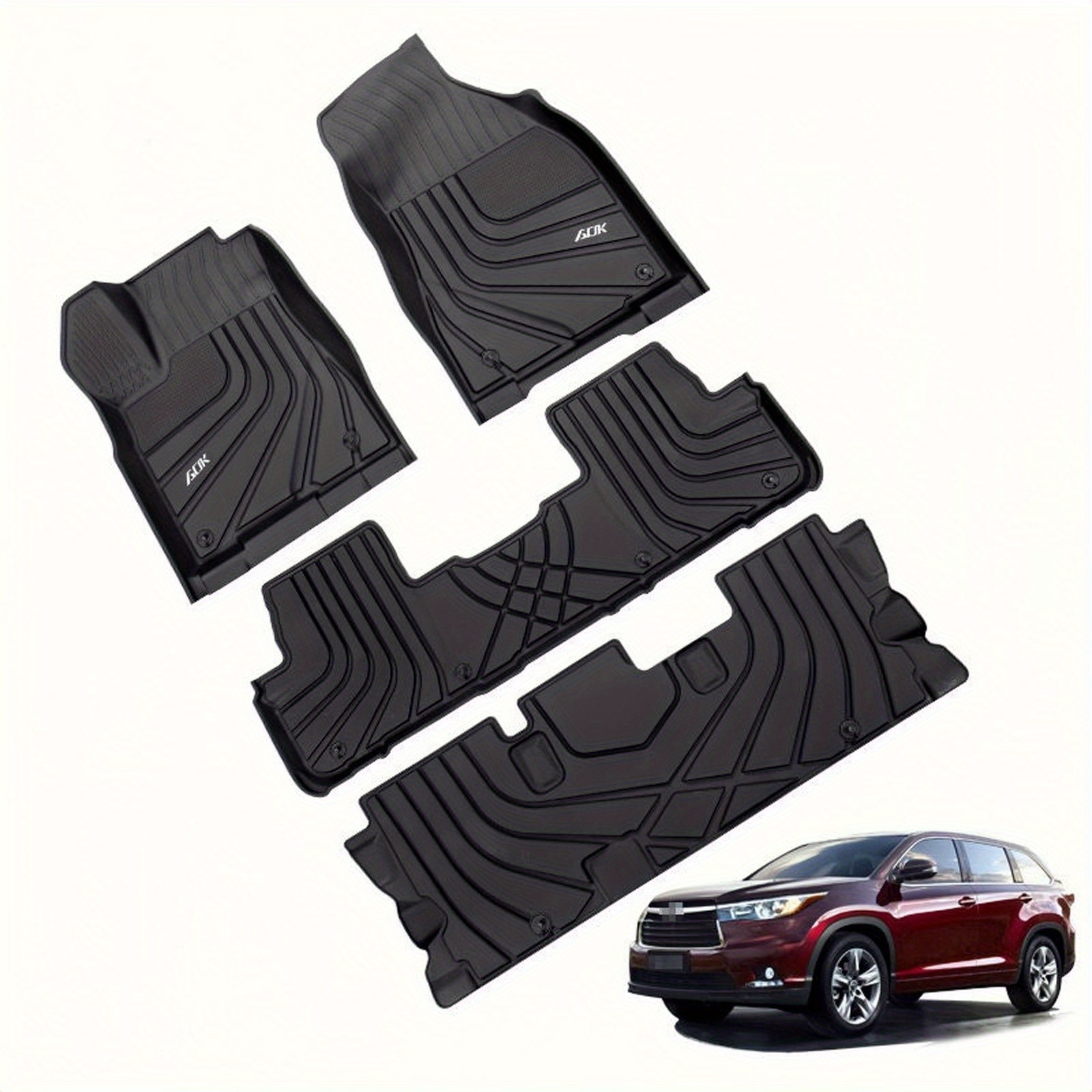 All Weather Floor Mats for Toyota for Highlander 2011-2023, 3 Row Custom  Fit Car Floor Liner Set Black