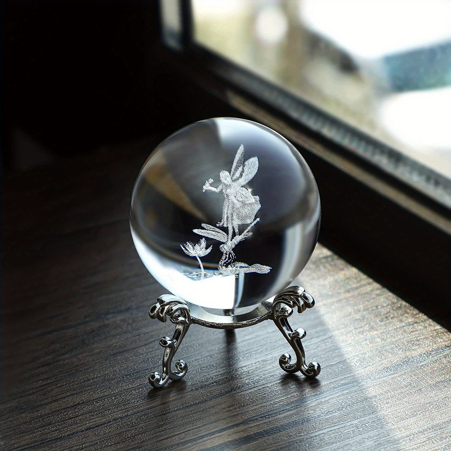 Bola decorativa de cristal de estatua de ángel de cristal artificial láser  3D, bola de cristal, regalo de decoración del hogar, 60 mm, 2,4 pulgadas