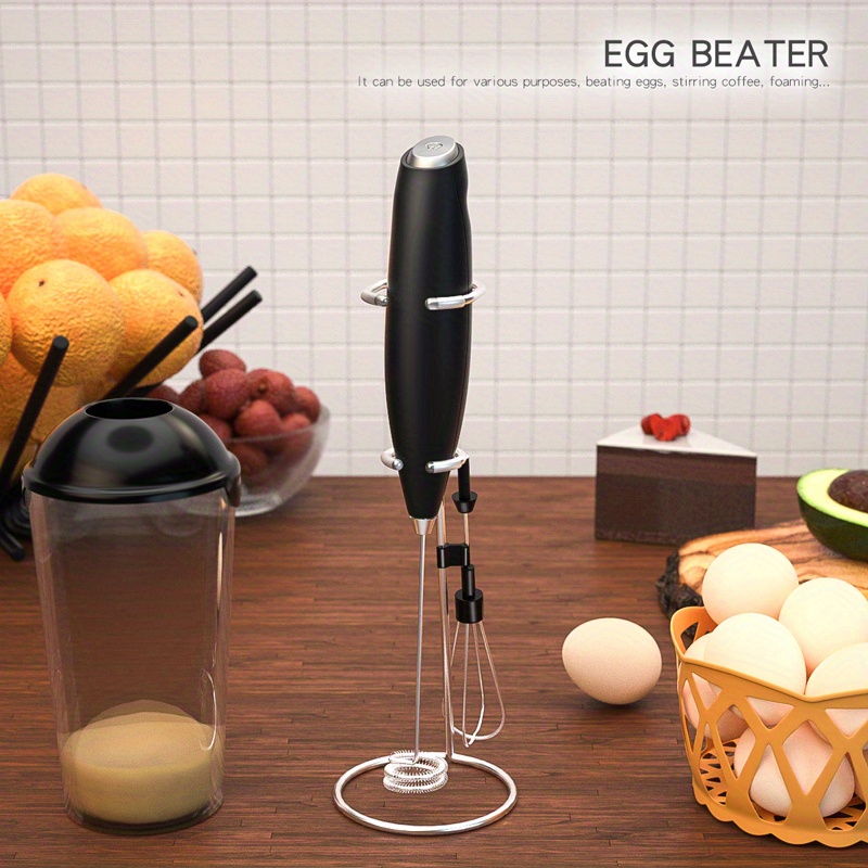 1pc Stainless Steel Mini Electric Coffee Stirrer, Handheld Egg Beater,  Bubble Tea Stirrer For Home Kitchen, Black