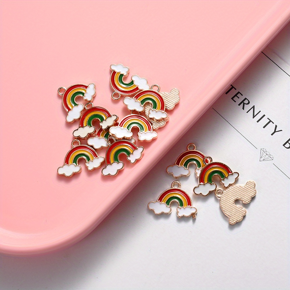 Image of 10pcs Rainbow Clocd Alloy Enamel Pendants Charms For Jewelry Making Diy Handmade Bracelet Necklace Earrings Accessories