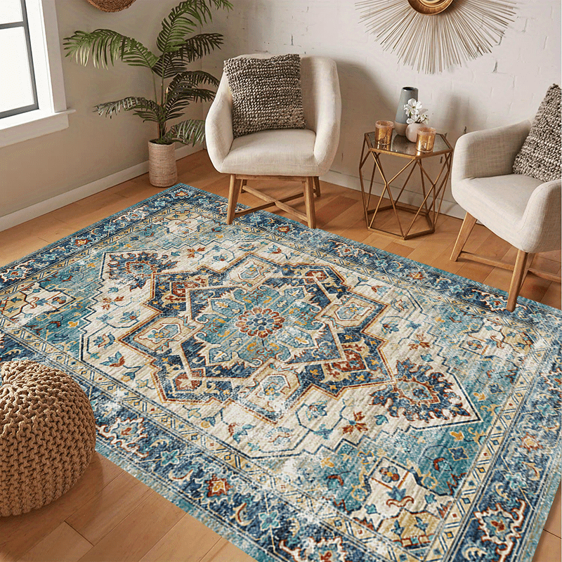 Debao Boho Area Rug - 3x5 Washable Aqua Living Room Entry Rugs for Inside  House, Soft Non Slip Coffee Table, Indoor Carpet for Entrance Bathroom Dorm  Laundry Room