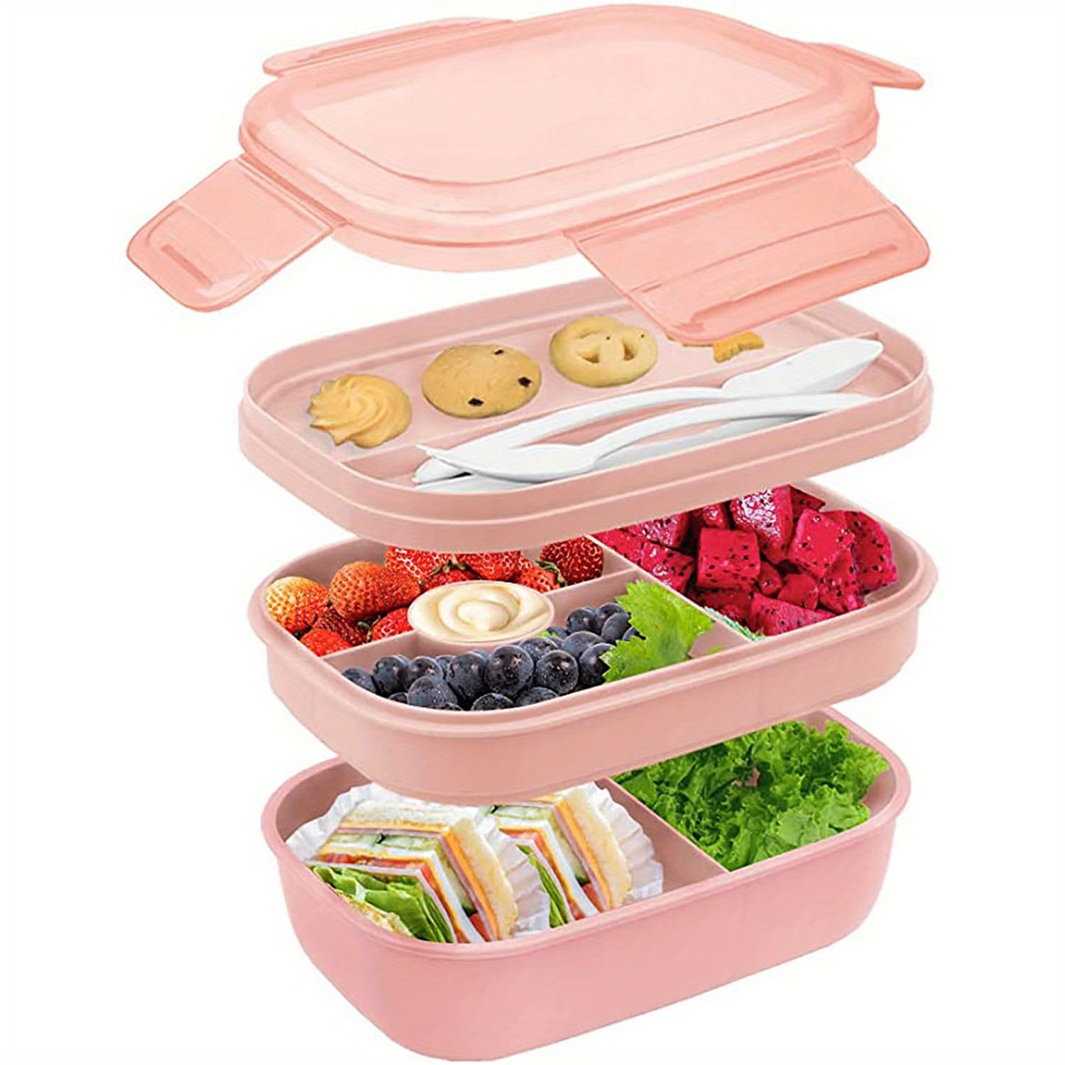 Pink Large capacity Reusable Bento Lunch Box - Durable Plastic Meal Prep  Containers Perfect for School, Work, and Travel!