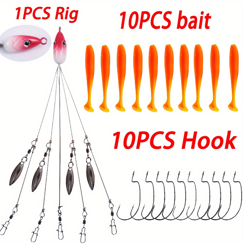  5 Arms Umbrella Head Fishing Hook, Alabama Rig Multi-Fish Hook  Castable Umbrella Rig Fishing Artifact, Bait Fishing Lures with Snap  Swivels, Catch More Than One Fish at A Time (Blue) 