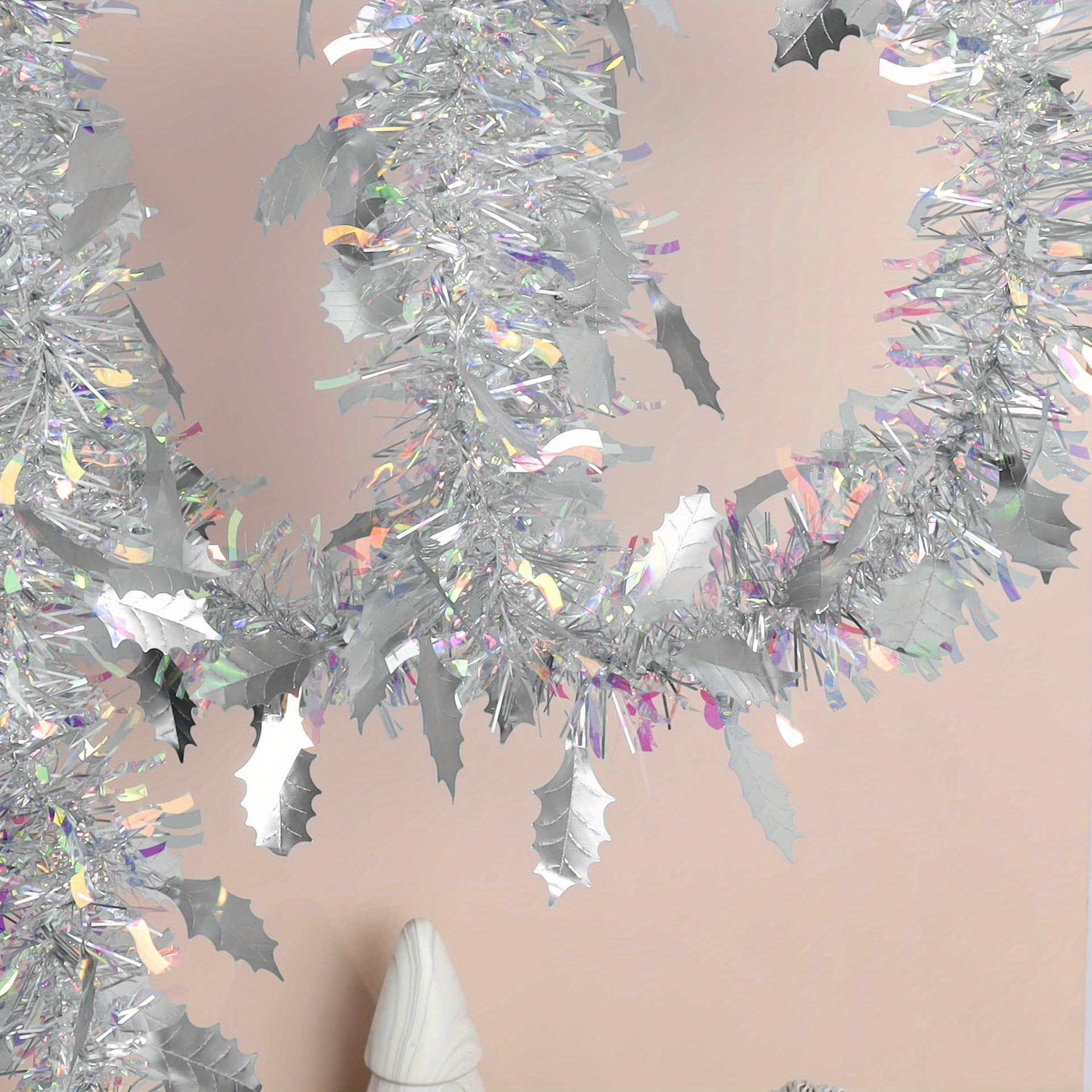 Iridescent White Tinsel Garland Metallic Streamers Holiday New Year Party  Supplies Christmas Tree Hanging Decorations for Home