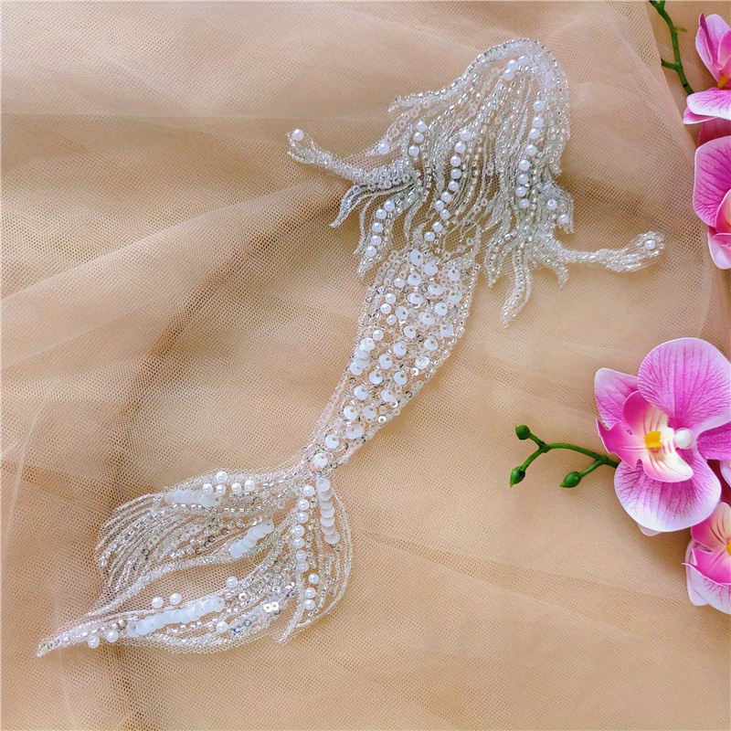 1pc Mermaid Costume Lace Beaded Applique Three-dimensional Patch, Goldfish Wedding Dress Veil Clothing