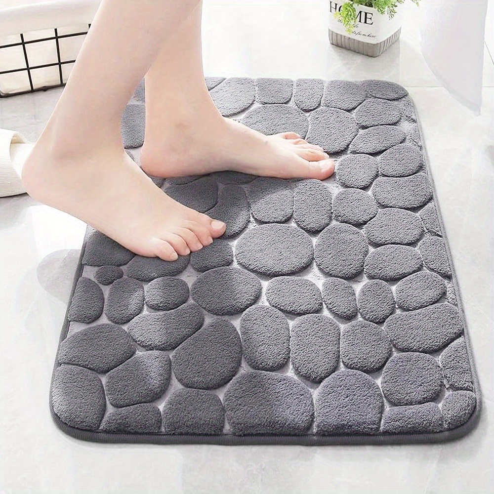 1pc memory foam bath rug cobblestone embossed bathroom mat rapid water absorbent and washable bath rugs non slip thick soft and comfortable carpet for shower room bathroom accessories details 2