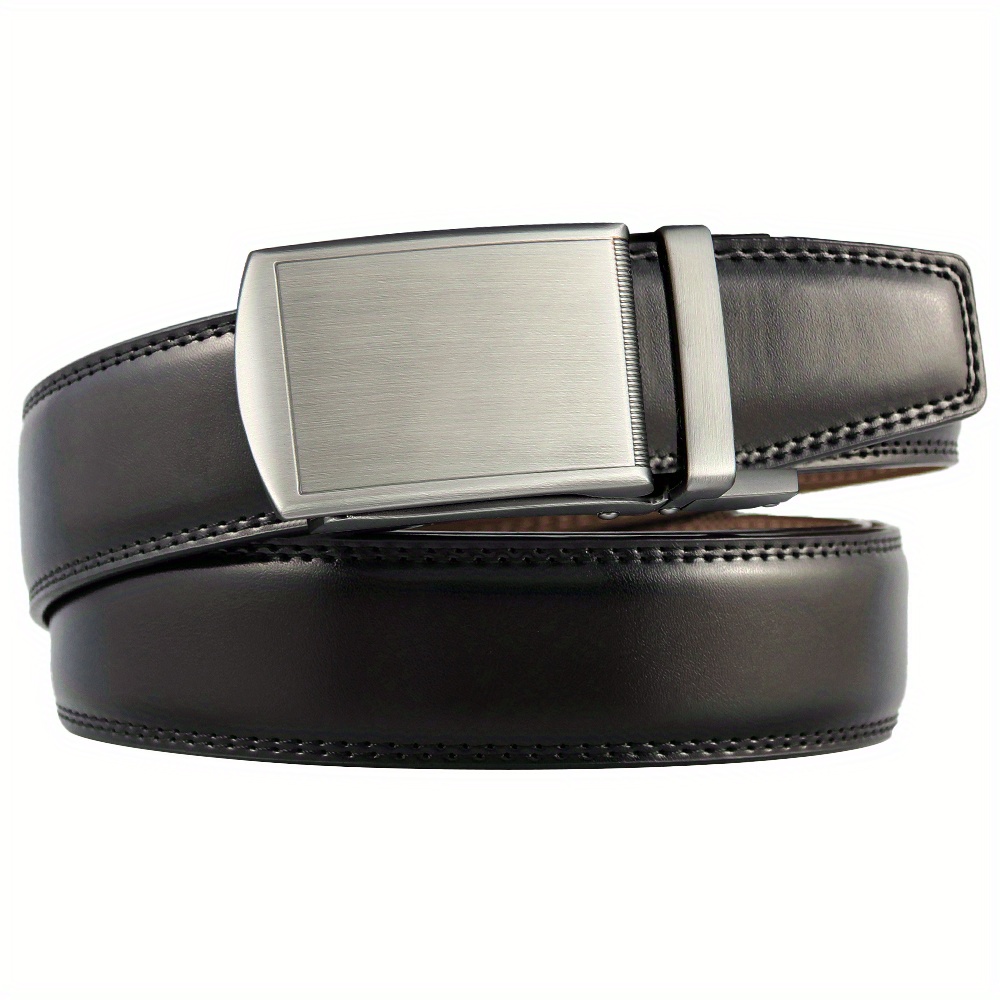Mens Leather Adjustable Belts Slide Trim Ratchet With Automatic