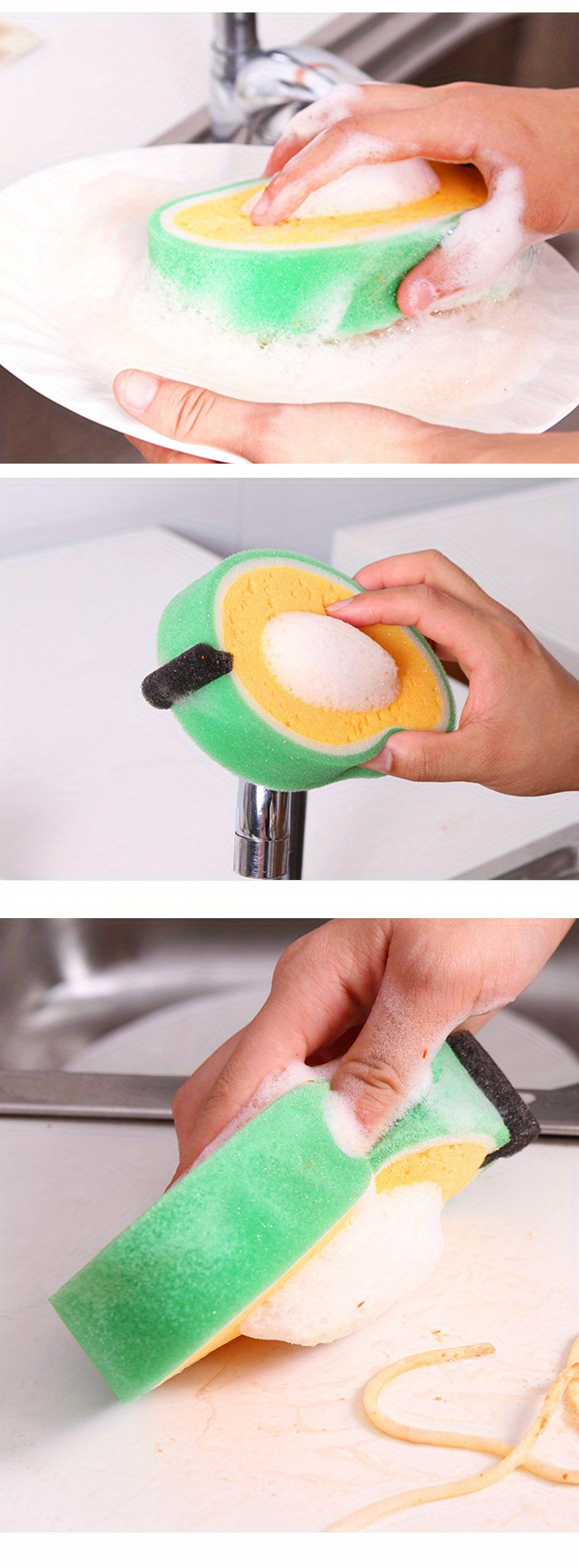 4pcs fruit type thickened sponge wipe scouring pad multi functional decontamination cleaning dishwashing sponge details 0