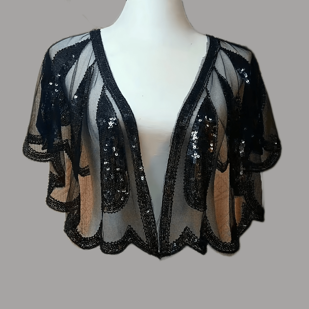 Leaf Embroidery Sequin Shawl Women's 1920s Shawl Wrap Beaded Evening Cape