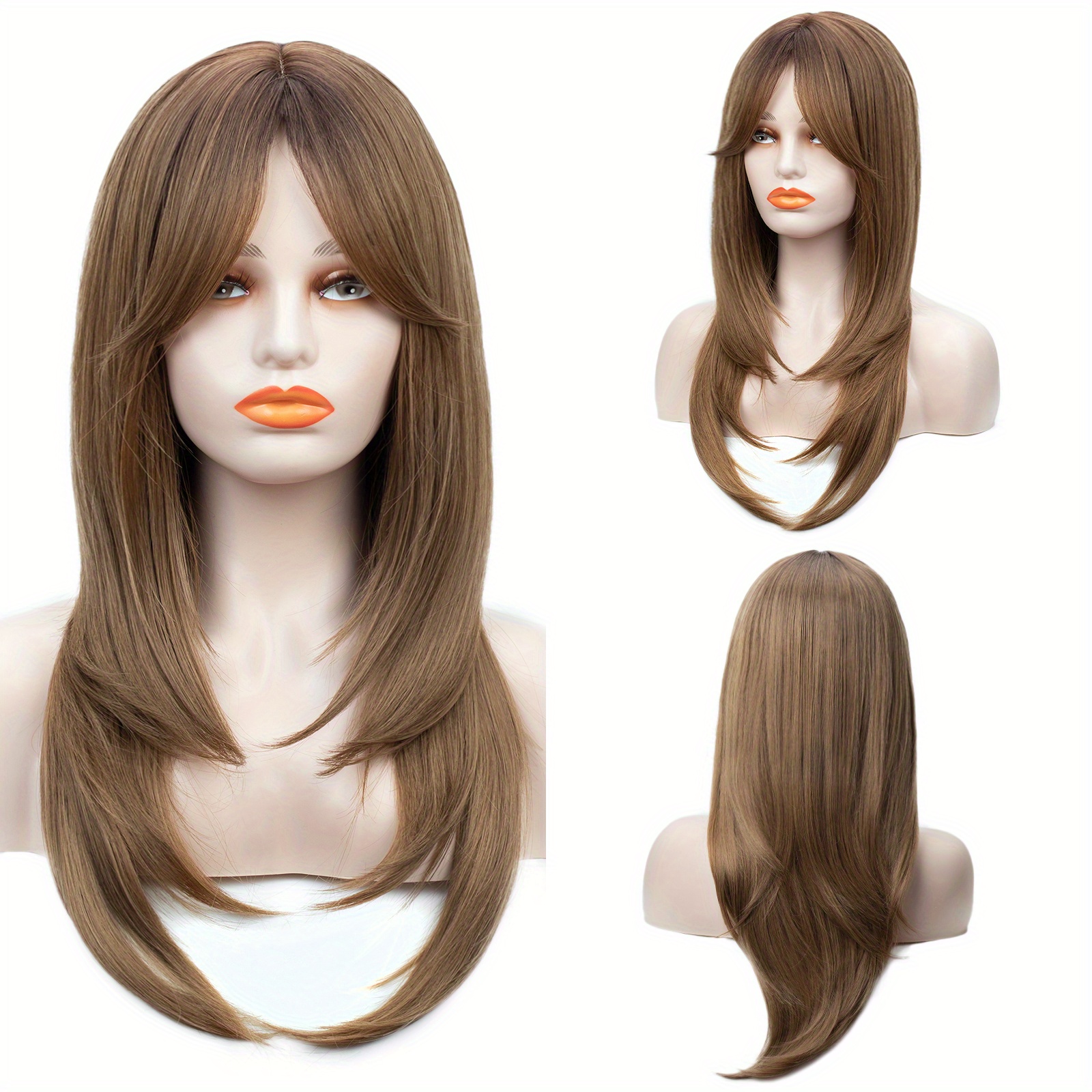 HAIRJOY Cabelo sintético Long Straight Layered Haircut Mulheres Ombre Wig  Side Parte Bangs