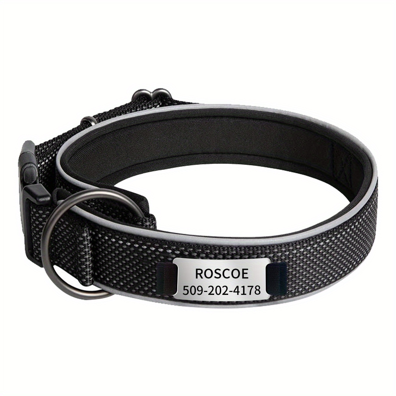 TEMU Reflective Personalized Nylon Dog Collar With Engraved Nameplate - Customized With And Phone Number For Safety And Identification