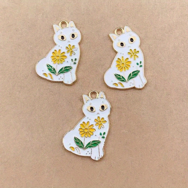 10pcs Enamel Cat Charms For Jewelry Making Cute Anime Earring