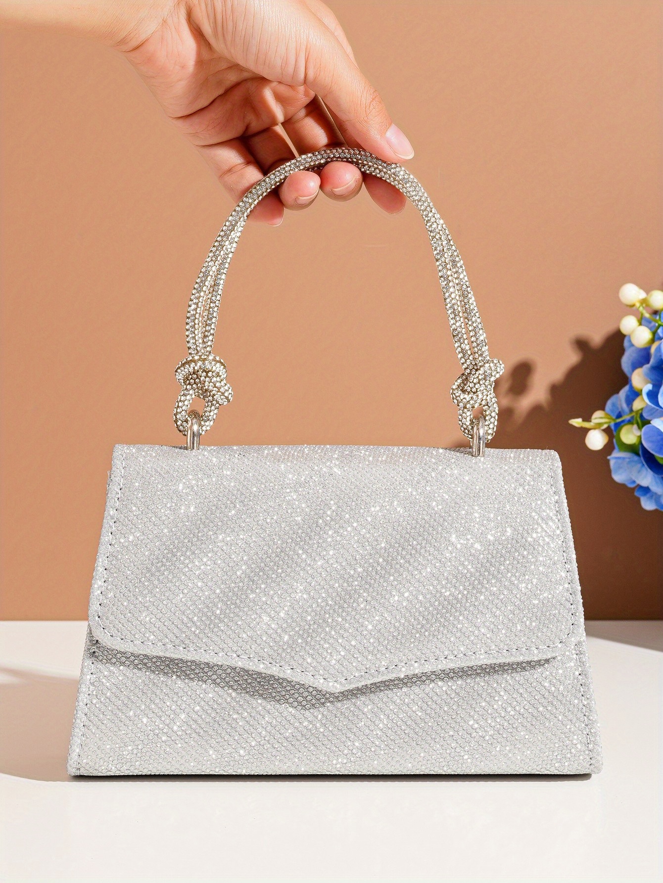 Rhinestone Glitter Metal Handle Clutch Bag Elegent Bling Temu