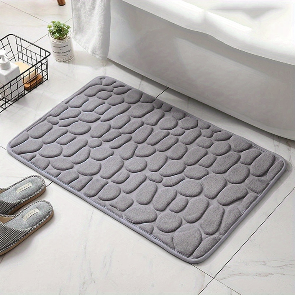 1pc memory foam bath rug cobblestone embossed bathroom mat rapid water absorbent and washable bath rugs non slip thick soft and comfortable carpet for shower room bathroom accessories details 1