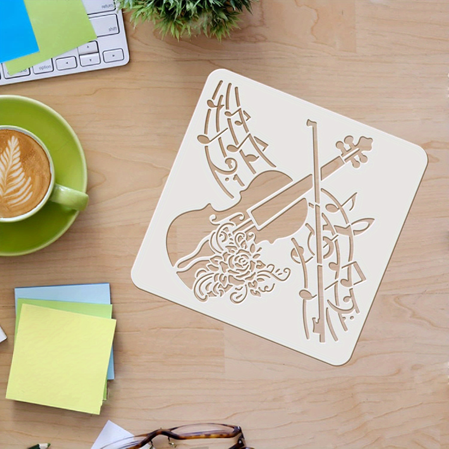 TEMU 1pc Music Stencils Template 11.8x11.8 Inch Plastic Musical Note Drawing Painting Stencils Square Reusable Violin Stencils For Painting On Wood,