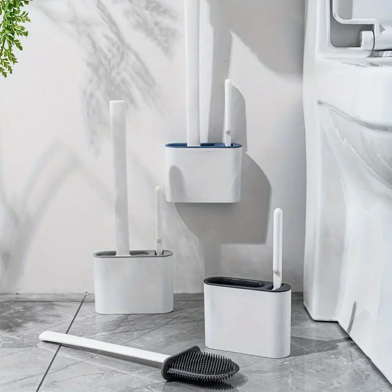 1set 2 toilet brushes 1 holder wall mounted toilet brush and holder set for bathroom flexible toilet bowl brush head with silicone bristles bathroom accessories details 1