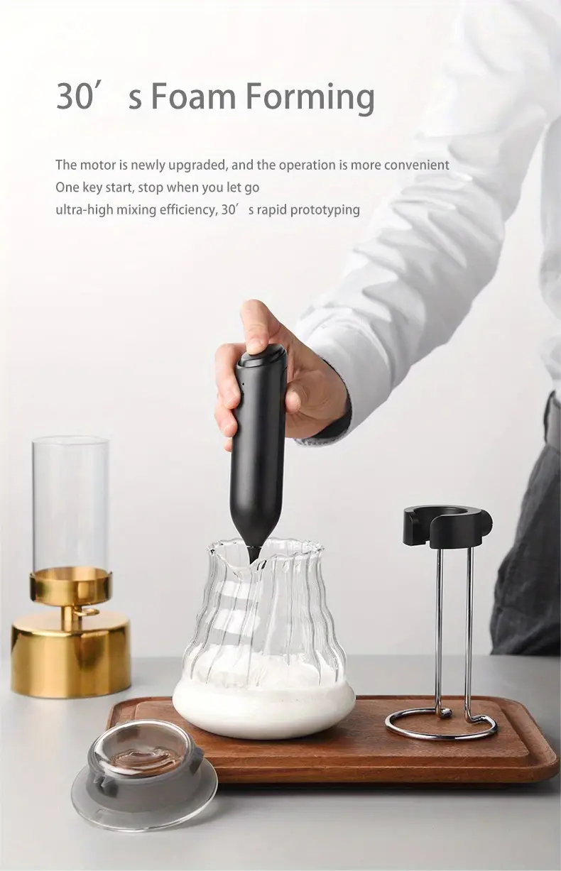 Handheld Battery-Operated Premium Milk Frother with Stainless Steel Kitchen  Counter Stand