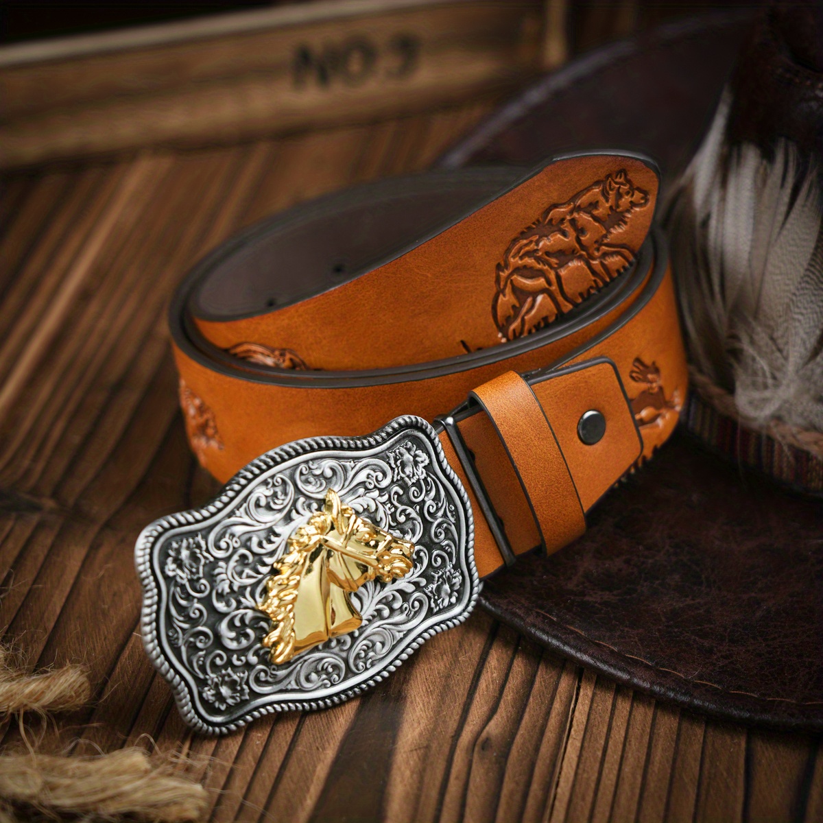 Hollow Lace Horse Head Large Board Buckle Pu Embossed Pu Leather Belt  Trendy Versatile Mens Belt Ideal Choice For Gifts, Shop The Latest Trends