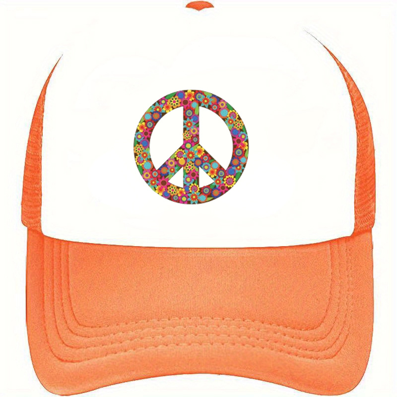 Flowers Peace Sign Trucker Hat Mesh Breathable Casual - Temu