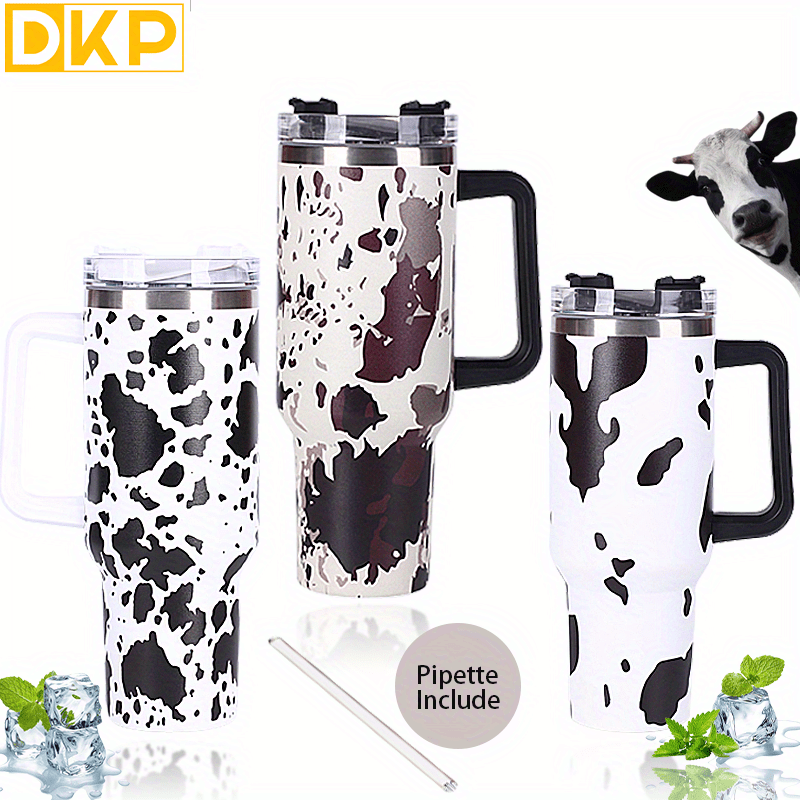 40oz Cow Print Double Layer Tumbler - Vacuum Insulated Stainless Steel Car  Cup with Handle, Straw Lid & Accessories - Perfect for Outdoor Sports, Trav
