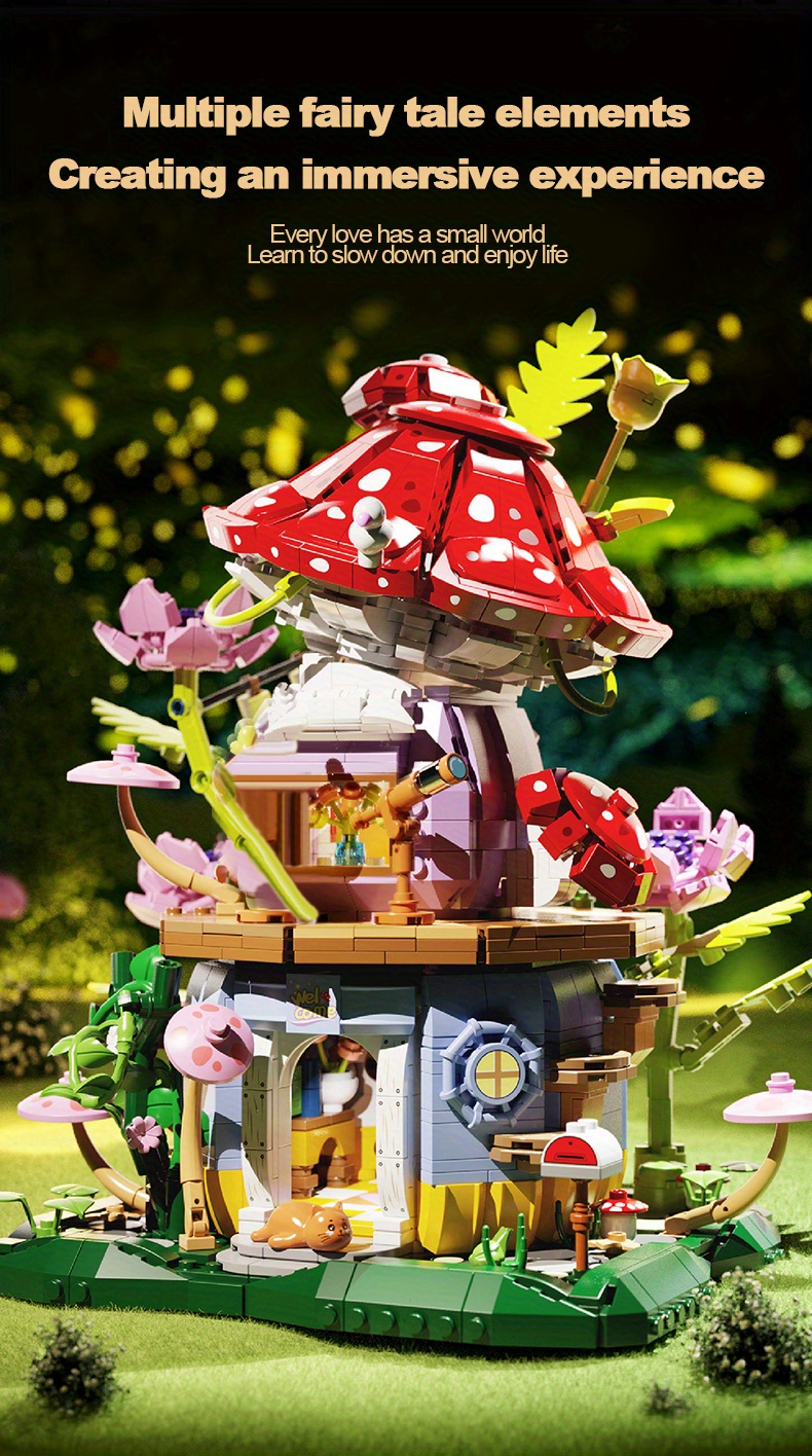 Mushroom Hut Assembled Building Blocks Model Creative Tree Temu