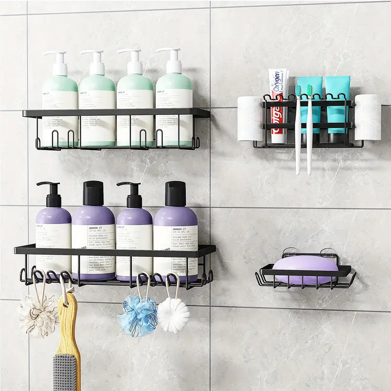 Shower Caddy 3 Pack, Self Adhesive Shower Shelves Basket with Soap Holder -  Wall Mounts Bathroom Organizers, Easy Installation - Smooth Surfaces 