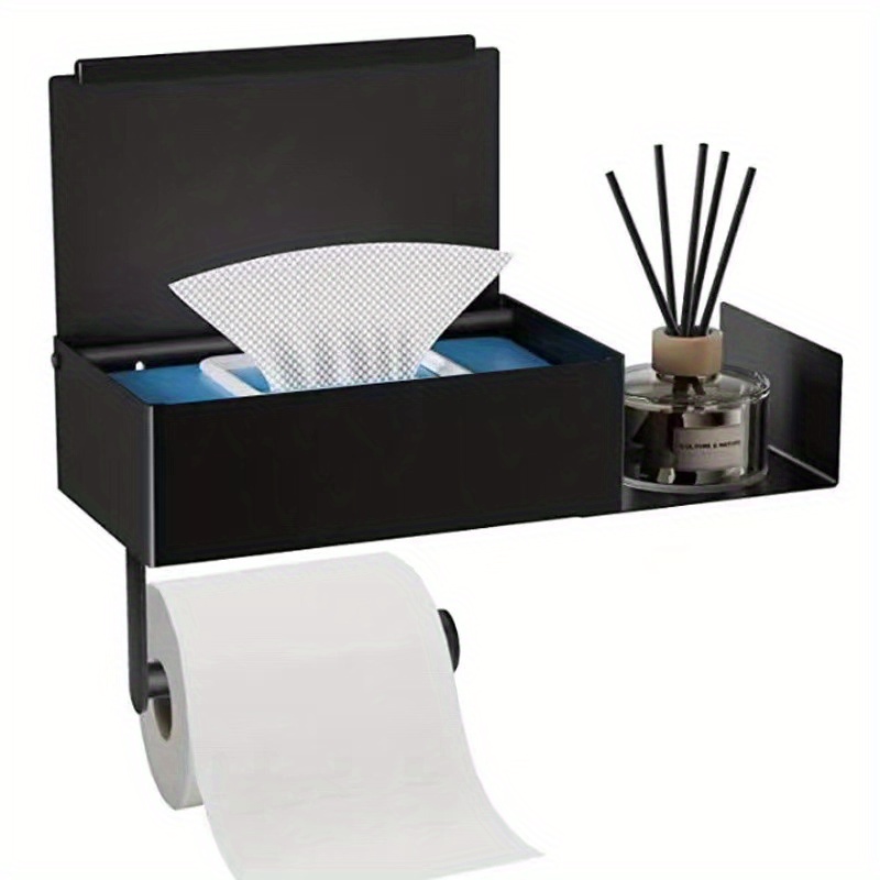 Toilet Paper Holder With Shelf Bathroom Wipes Storage Box - Temu