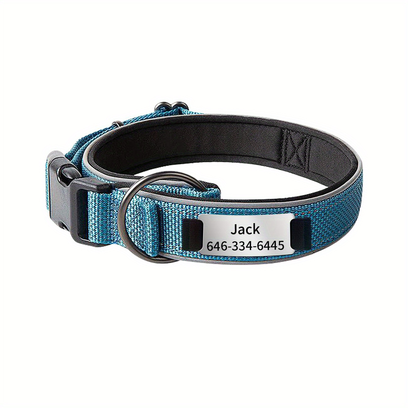 TEMU Reflective Personalized Nylon Dog Collar With Engraved Nameplate - Customized With And Phone Number For Safety And Identification