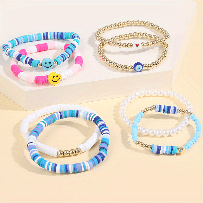 Women's Beaded Elastic Bracelet Color Smile Bracelet Set Y2k - Temu