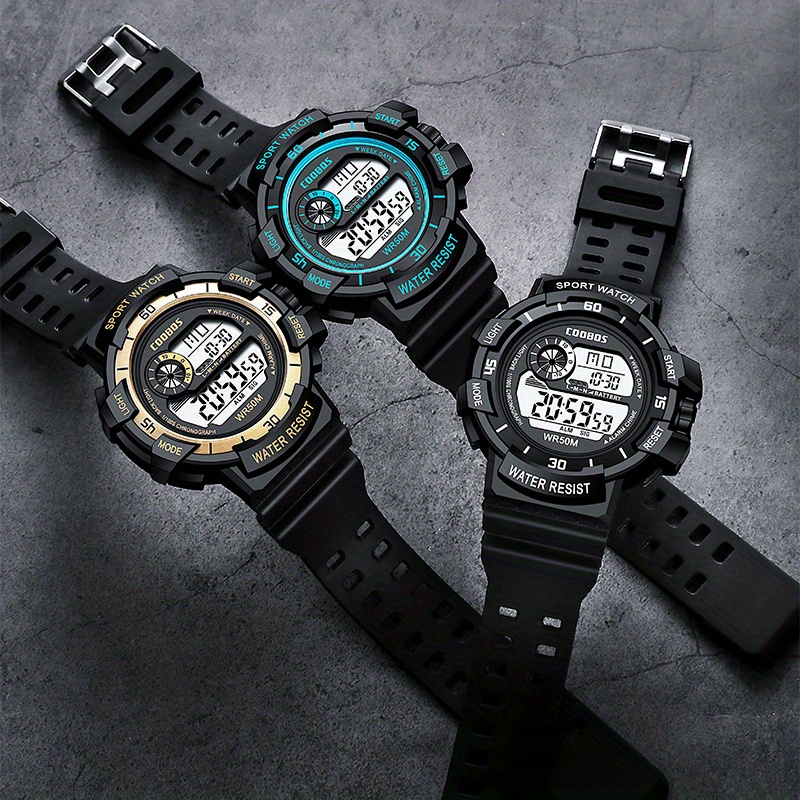 腕時計 メンズ デジタル 1個 ブラック シリコーン ストラップ カジュアル 日付 カレンダー 24時間 ラウンド ダイヤルデジタ