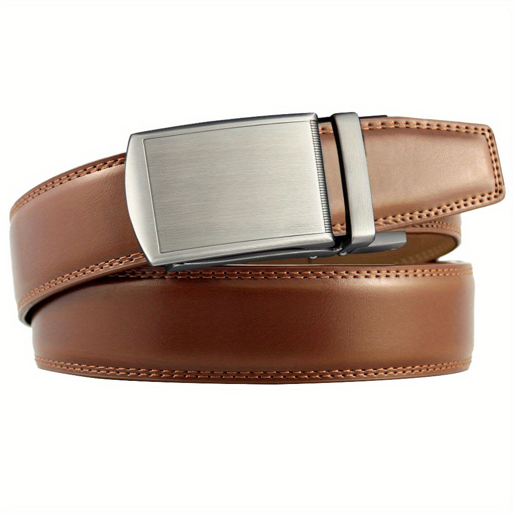 2 Pack Ratchet Belt 1 3/8, Leather Dress Belt with Click Sliding