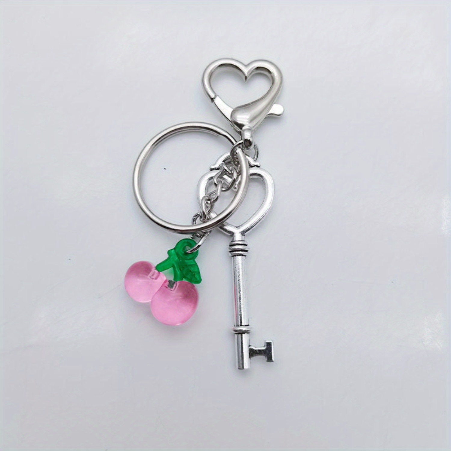 Cute Cherry Keychain with Heart Clasp, Lovely Heart Keyring Charm, Keychain  Accessories for Women and Girls