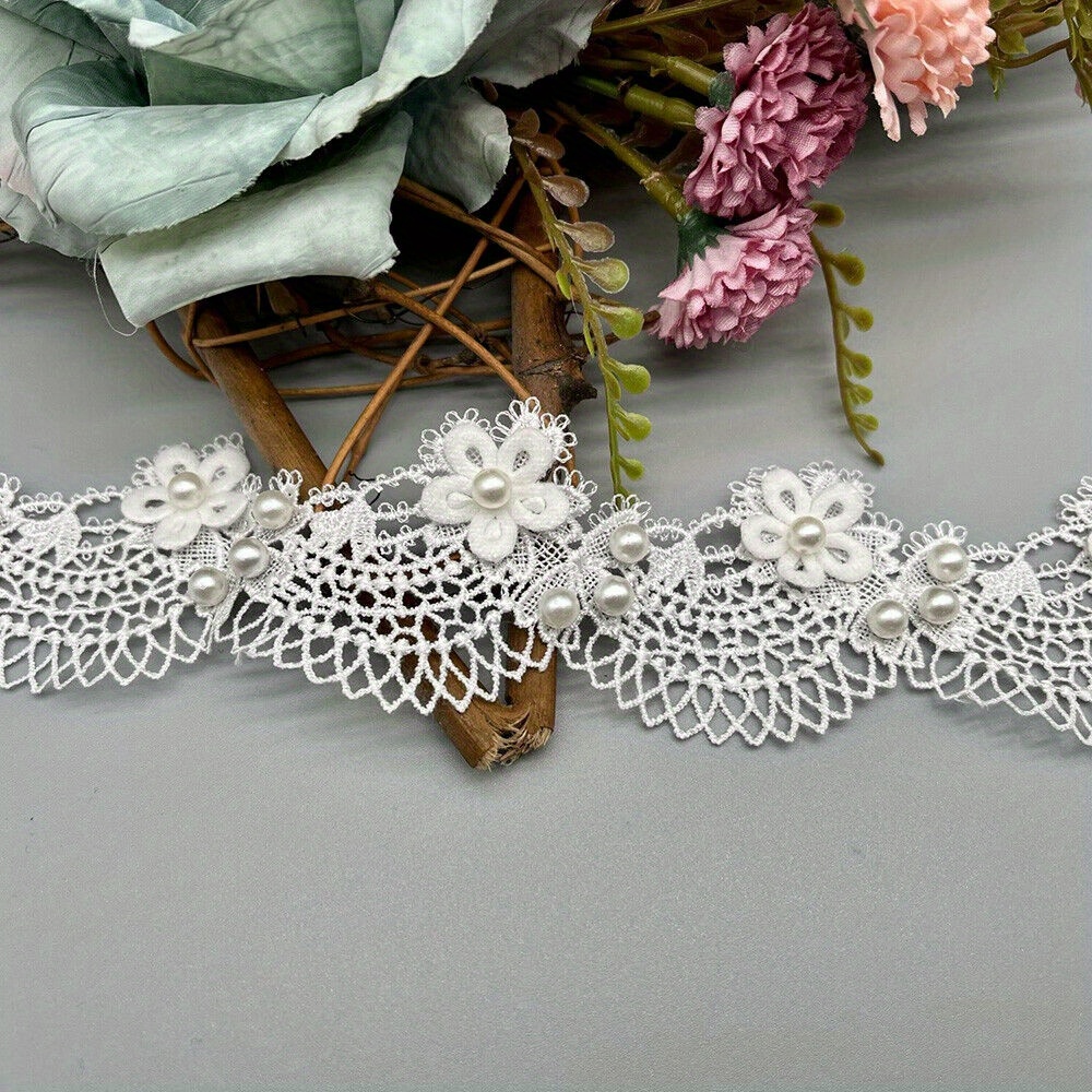 1 Yard Scallop Flower Beaded Embroidery Trim Lace Ribbon Diy Wedding Dress
