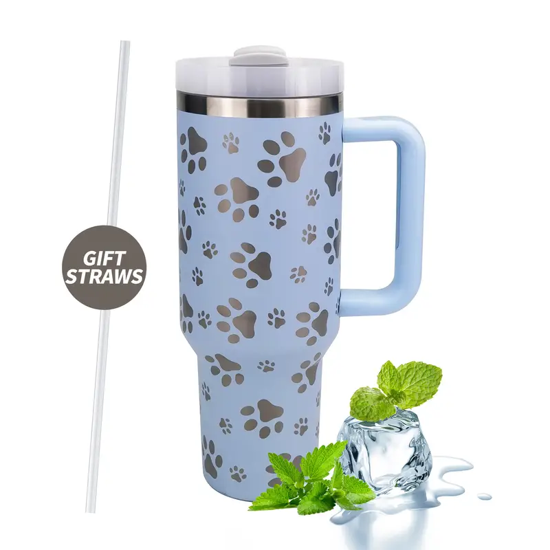 Cute Paw Pattern Insulated Tumbler - Reusable Stainless Steel Coffee Straw  Cup With Silicone Handle & Dustproof Lid - Perfect For Outdoor Camping &  Travel! - Temu